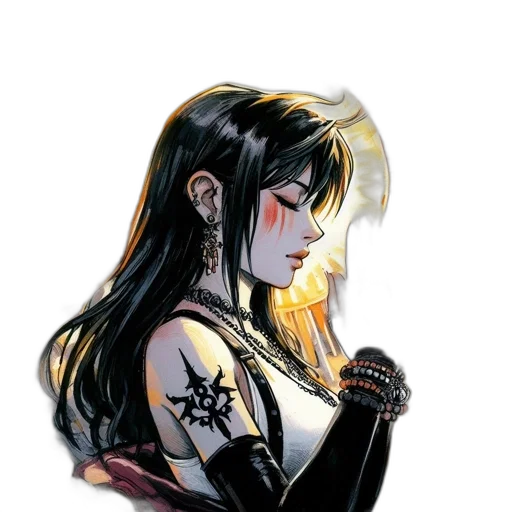 jewelry, comic book art, fantasy art, concept art, cyberpunk, dark, woman, long transparent PNG cut-out