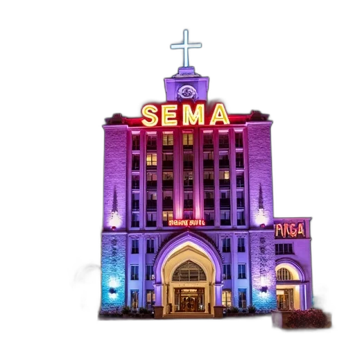 building, 3d render, concept art, vaporwave, neon lights, second, image, shows transparent PNG cut-out