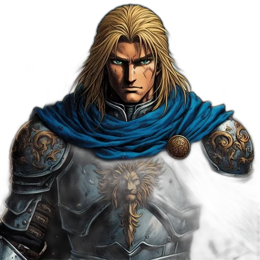 sword, face, fantasy art, concept art, comic book art, photorealistic, blue, male transparent PNG cut-out