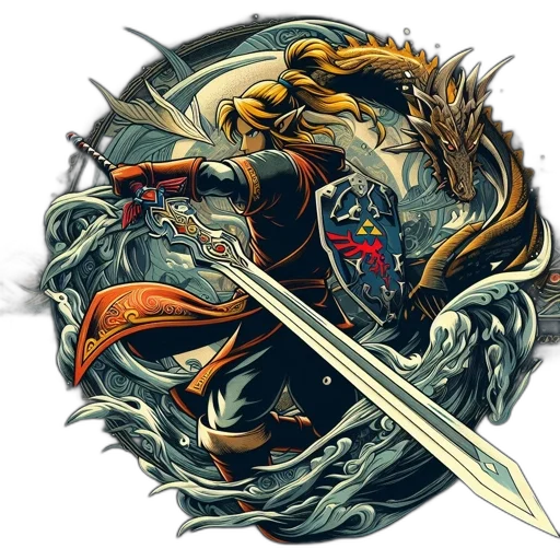 dragon, sword, weapon, staff, fantasy art, concept art, comic book art, pixel art transparent PNG cut-out