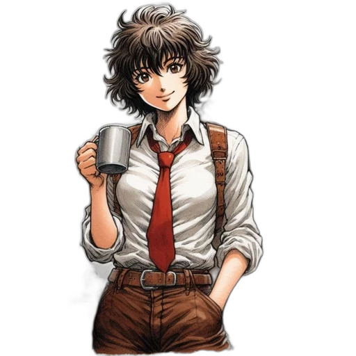 staff, jacket, face, weapon, anime, concept art, cartoon, comic book art transparent PNG cut-out