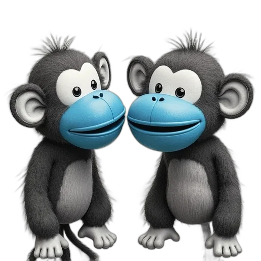 3d render, cartoon, photorealistic, concept art, drawing, shows, two, monkey transparent PNG cut-out