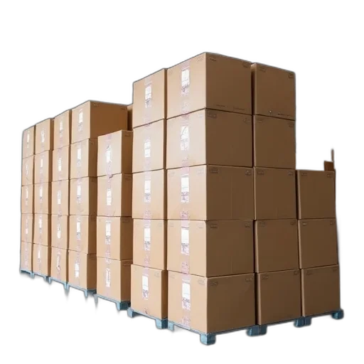 furniture, large, stack, cardboard, boxes, neatly, arranged, warehouse transparent PNG cut-out