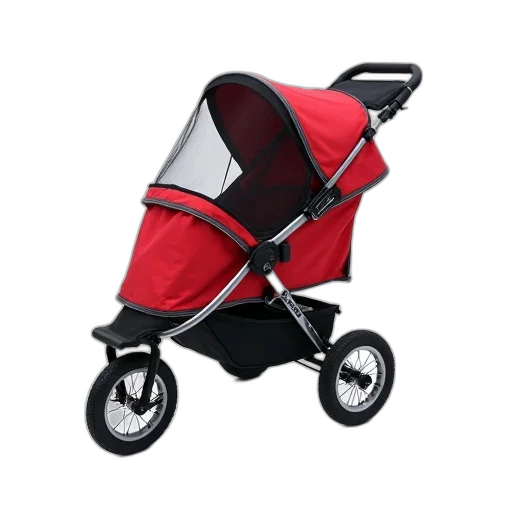 3d render, red, grey, pet, stroller, black, handlebar, canopy transparent PNG cut-out