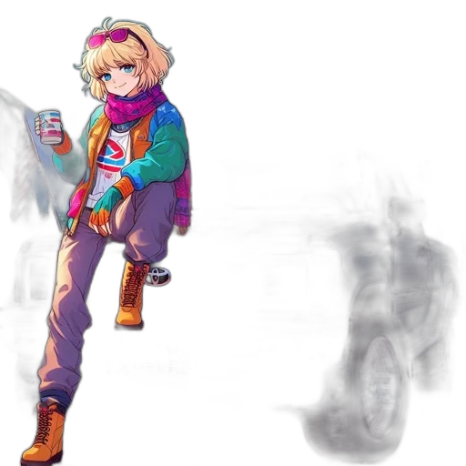 jacket, weapon, robot, animal, vaporwave, concept art, anime, pixel art transparent PNG cut-out
