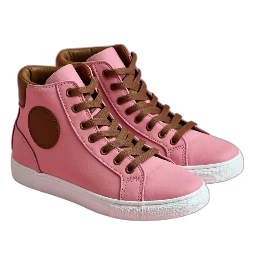 shoes, 3d render, photorealistic, vaporwave, pastel, pair, pink, high-top transparent PNG cut-out
