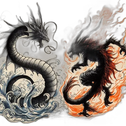 dragon, fantasy art, concept art, photorealistic, comic book art, fire, monochrome, dark transparent PNG cut-out