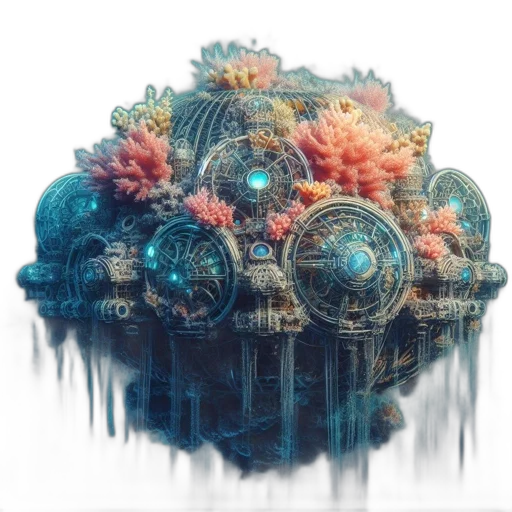 robot, crown, building, weapon, concept art, 3d render, cyberpunk, fantasy art transparent PNG cut-out