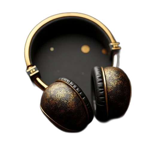 jewelry, 3d render, photorealistic, concept art, fantasy art, headphones, gold, foil transparent PNG cut-out