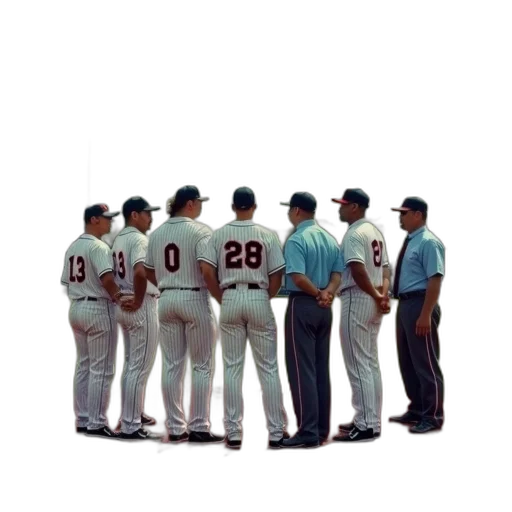 group, men, including, umpires, players, gathered, baseball, field transparent PNG cut-out