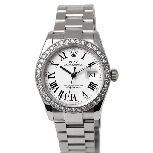 jewelry, silver, wristwatch, round, face, sparkling, bezel, displayed transparent PNG cut-out