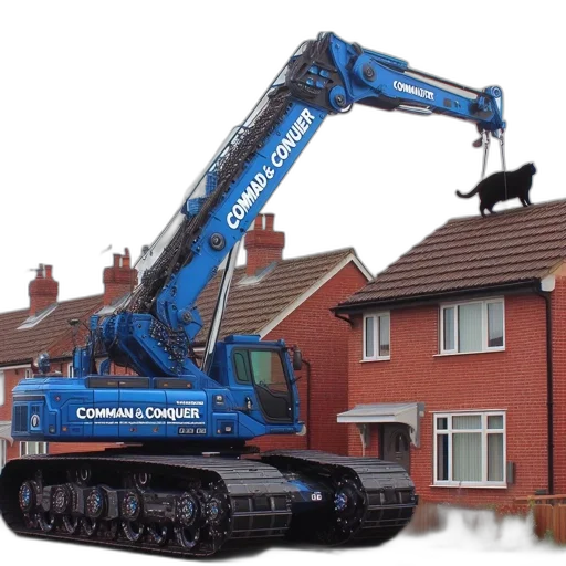 construction, crane, bearing, name, comman, conquer, stands, beside transparent PNG cut-out