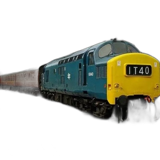 photorealistic, 3d render, blue, yellow, train, number, 1t40, front transparent PNG cut-out