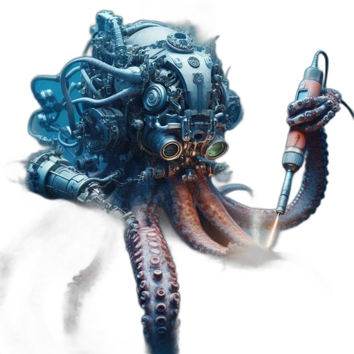 creature, staff, weapon, concept art, fantasy art, photorealistic, blue, mechanical transparent PNG cut-out