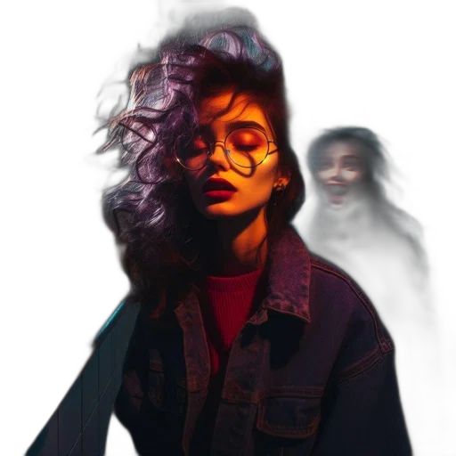 jacket, face, hair, mask, cyberpunk, concept art, photorealistic, vaporwave transparent PNG cut-out