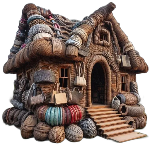 furniture, building, 3d render, concept art, fantasy art, earth-toned, wicker, house transparent PNG cut-out