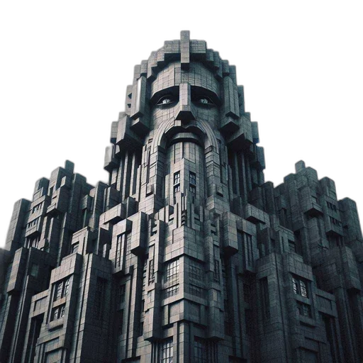 building, crown, robot, face, 3d render, concept art, pixel art, cyberpunk transparent PNG cut-out