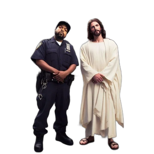 weapon, concept art, two, men, stand, city, street, one transparent PNG cut-out
