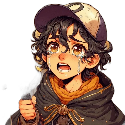 face, hat, anime, fantasy art, watercolor, pixel art, golden, dark transparent PNG cut-out