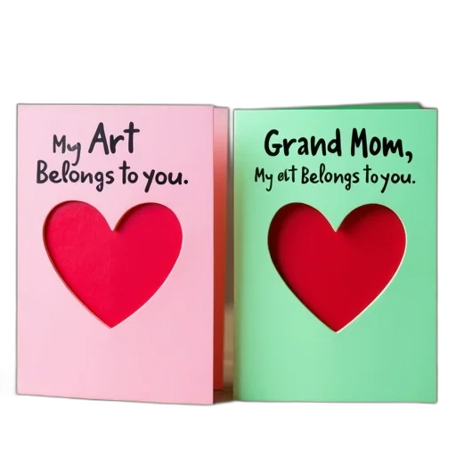 photorealistic, two, greeting, cards, heart-shaped, cutout, center, placed transparent PNG cut-out