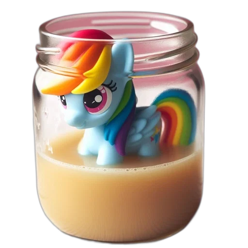 food, bottle, glass, jar, contains, rainbow-colored, pony, toy transparent PNG cut-out