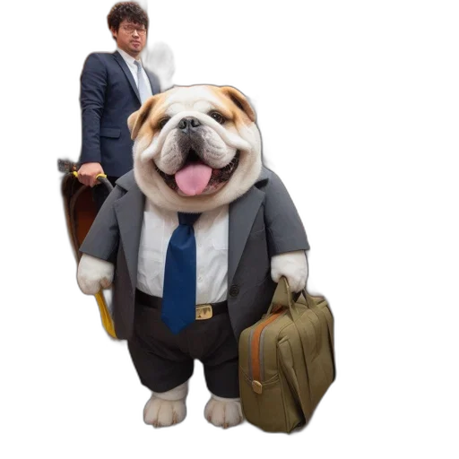animal, jacket, staff, creature, 3d render, concept art, photorealistic, bulldog transparent PNG cut-out