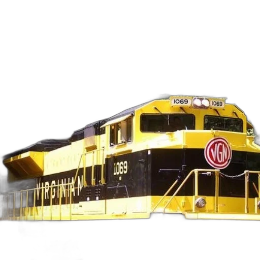 3d render, photorealistic, yellow, train, word, virginian, written transparent PNG cut-out