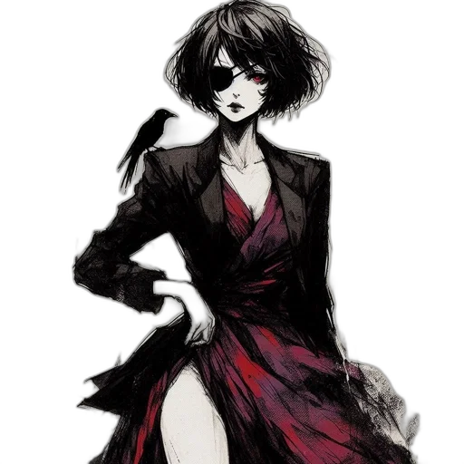 dress, jacket, mask, concept art, comic book art, watercolor, fantasy art, red transparent PNG cut-out