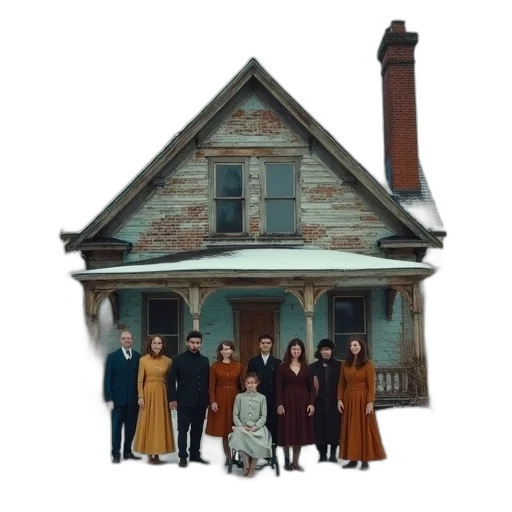 city street, snow, group, people, dressed, vintage, clothing, standing transparent PNG cut-out