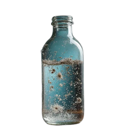 bottle, dress, weapon, food, photorealistic, 3d render, blue, dark transparent PNG cut-out