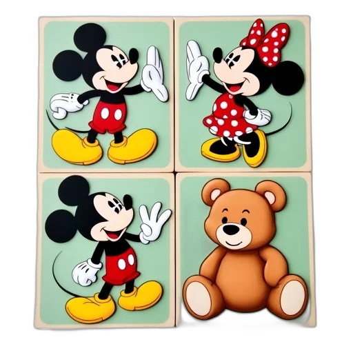 photorealistic, 3d render, cartoon, collection, disney-themed, baby, puzzles, characters transparent PNG cut-out