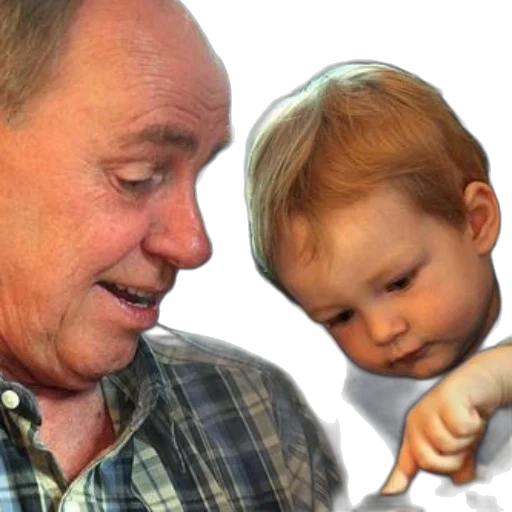 older, man, plaid, shirt, looking, down, young, child transparent PNG cut-out
