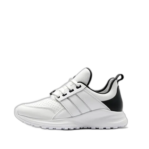shoes, white, sneaker, black, accents, laces, displayed, against transparent PNG cut-out