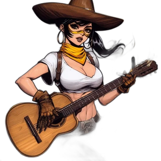 hat, concept art, fantasy art, comic book art, cartoon, woman, donning, cowboy transparent PNG cut-out