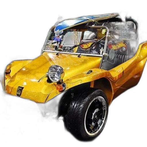 car, robot, 3d render, photorealistic, concept art, gold-colored, dune, buggy transparent PNG cut-out