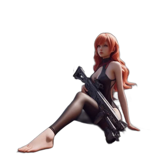 weapon, 3d render, concept art, cyberpunk, photorealistic, animated, female, figure transparent PNG cut-out