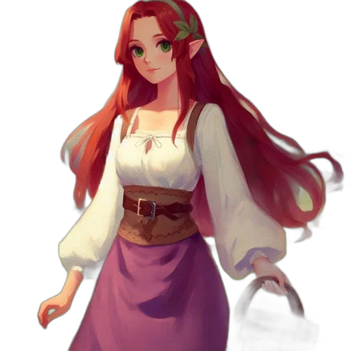 dress, staff, fantasy art, concept art, pixel art, anime, red, pastel transparent PNG cut-out