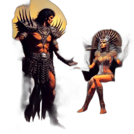 concept art, fantasy art, pixel art, 3d render, dark, ancient, setting, muscular transparent PNG cut-out