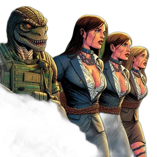 concept art, comic book art, dinosaur-like, creature, military, uniform, rifle, jungle transparent PNG cut-out