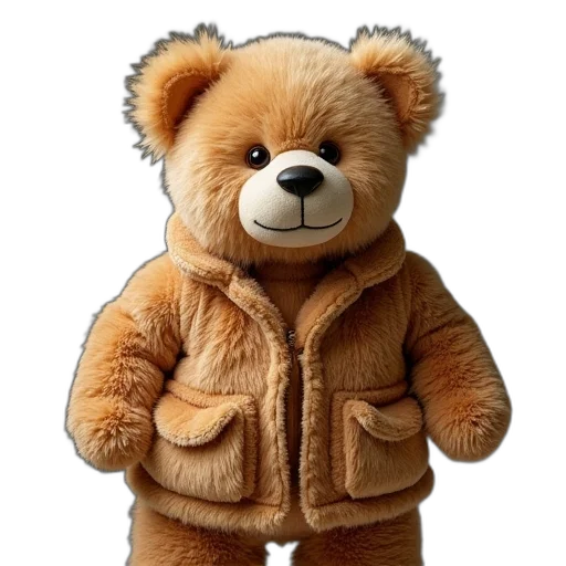 jacket, 3d render, photorealistic, teddy, bear, pockets transparent PNG cut-out