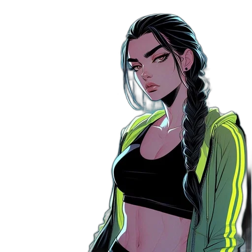 jacket, staff, comic book art, concept art, cyberpunk, cartoon, neon lights, neon transparent PNG cut-out