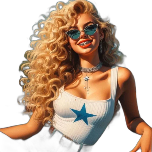 cartoon, comic book art, concept art, pixel art, woman, blonde, curly, hair transparent PNG cut-out