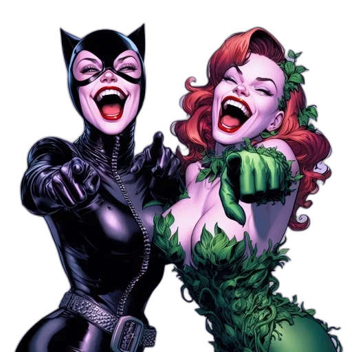 comic book art, concept art, green, two, comic, book, characters, catwoman transparent PNG cut-out