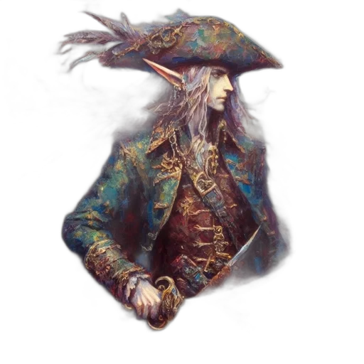 hat, jacket, staff, mask, fantasy art, concept art, watercolor, photorealistic transparent PNG cut-out