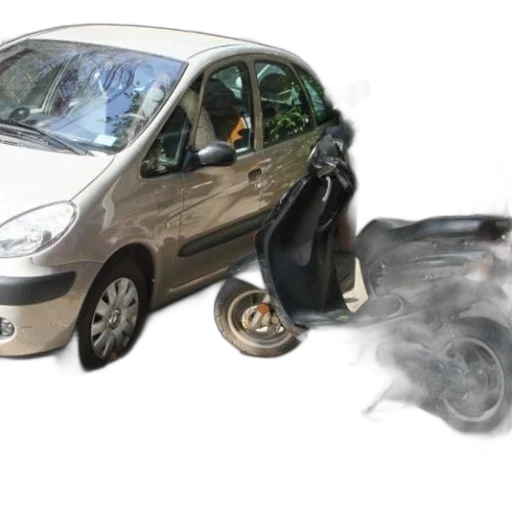 car, concept art, fire, parked, next, scooter, sidewalk, person transparent PNG cut-out
