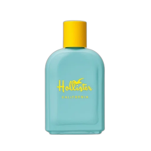 bottle, hair, hollister, california, perfume, yellow, cap, blue transparent PNG cut-out