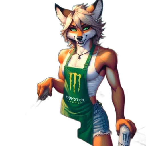 staff, concept art, fantasy art, pixel art, cyberpunk, green, anthropomorphic, fox-like transparent PNG cut-out