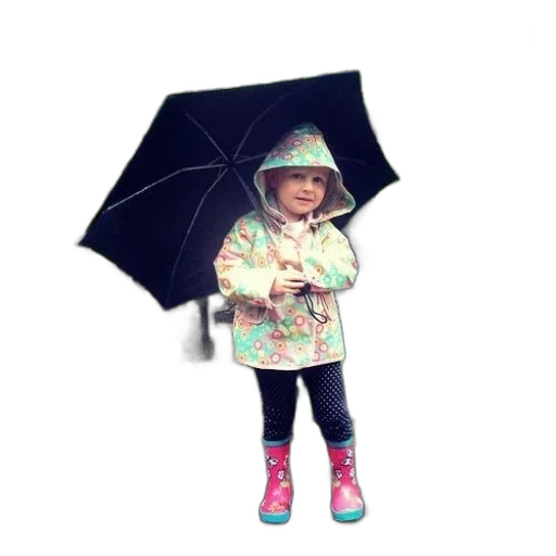 umbrella, jacket, hat, photorealistic, 3d render, concept art, rain, young transparent PNG cut-out