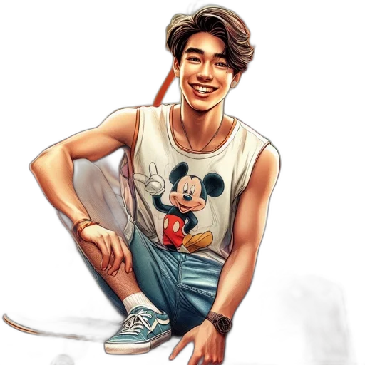 cartoon, photorealistic, watercolor, pixel art, young, man, dark, hair transparent PNG cut-out