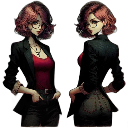 jacket, dress, staff, concept art, comic book art, pixel art, fantasy art, dark transparent PNG cut-out